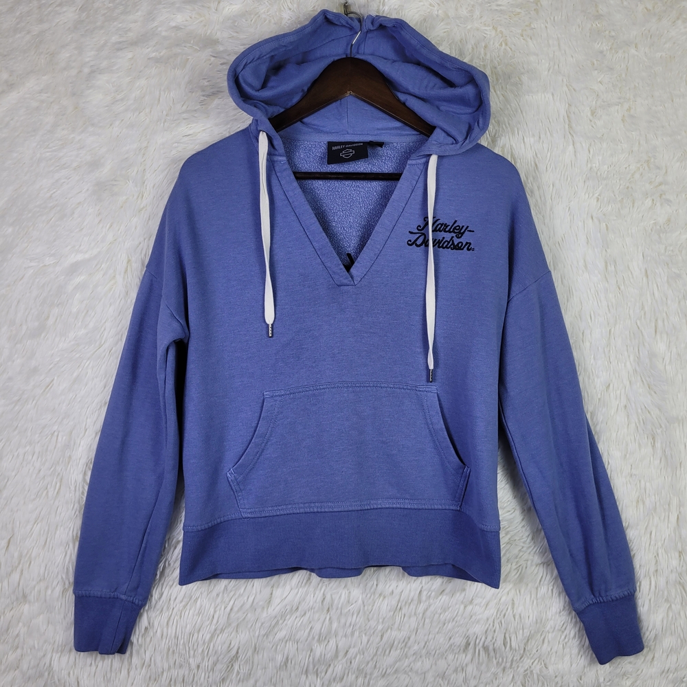 Med Harley Davidson Women's Purple Hooded V Neck Sweater Milwaukee Moto Biker